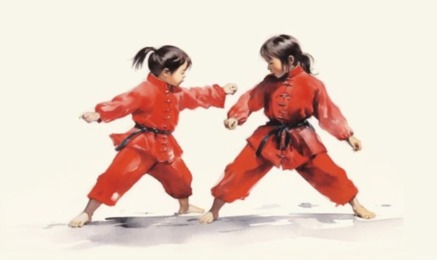 Two children practising Wushu