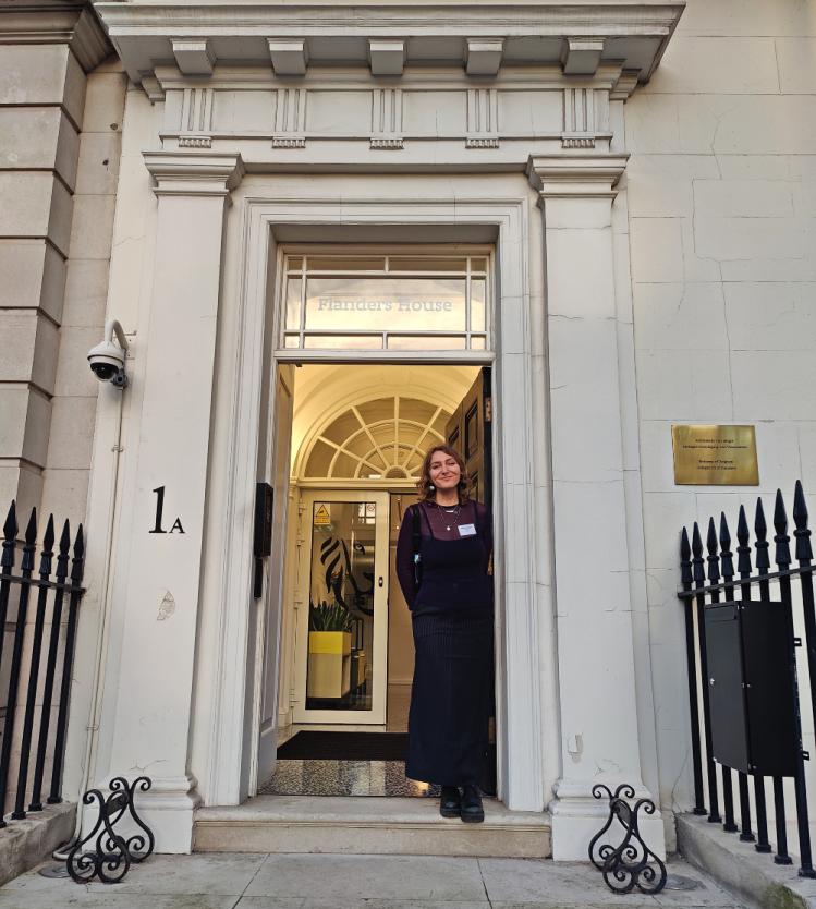 Florence in front of Flanders House in London w Fayat scholarship