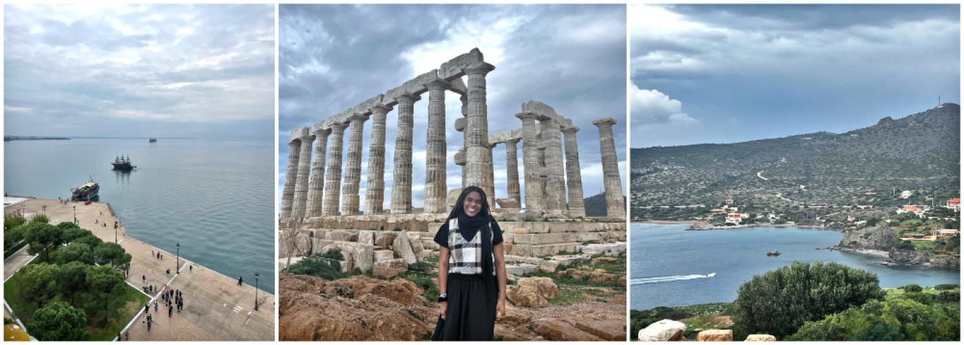 Collage of photos of Jemima on exchange in Greece