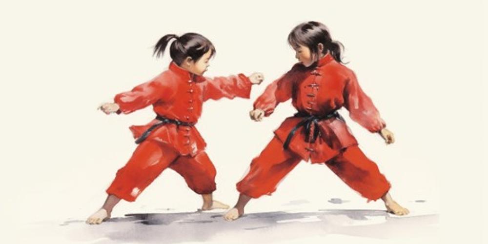 Two children practising Wushu Two children practising Wushu
