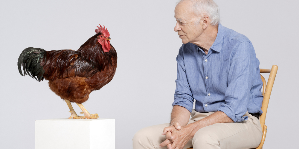Peter Singer met haan